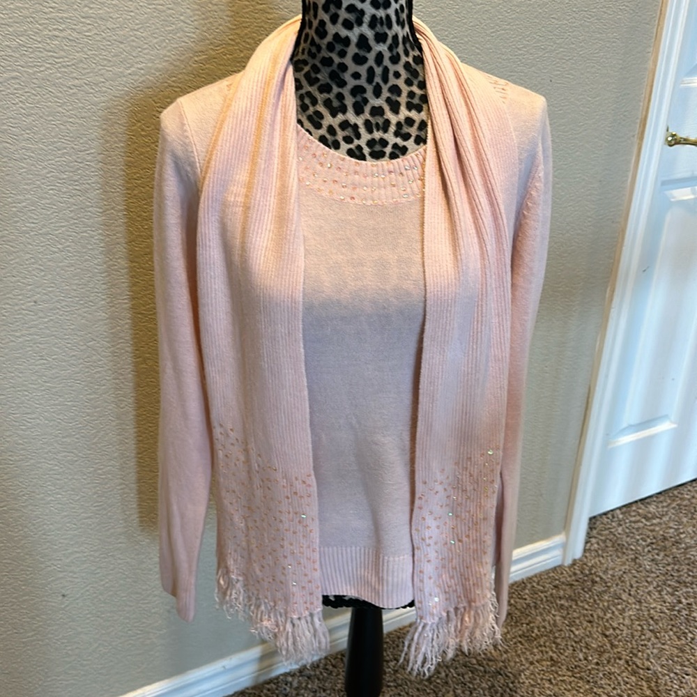 Women’s Pearly pink sweater with embellishments, $25